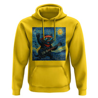 Funny Rock And Roll Hoodie Cat Playing Guitar Starry Night Music Lover - Wonder Print Shop