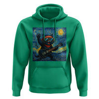 Funny Rock And Roll Hoodie Cat Playing Guitar Starry Night Music Lover - Wonder Print Shop
