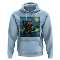 Funny Rock And Roll Hoodie Cat Playing Guitar Starry Night Music Lover - Wonder Print Shop