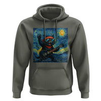 Funny Rock And Roll Hoodie Cat Playing Guitar Starry Night Music Lover - Wonder Print Shop