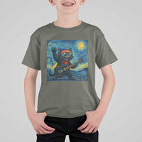 Funny Rock And Roll T Shirt For Kid Cat Playing Guitar Starry Night Music Lover - Wonder Print Shop