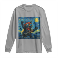 Funny Rock And Roll Long Sleeve Shirt Cat Playing Guitar Starry Night Music Lover - Wonder Print Shop