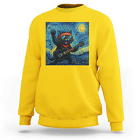 Funny Rock And Roll Sweatshirt Cat Playing Guitar Starry Night Music Lover - Wonder Print Shop