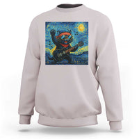 Funny Rock And Roll Sweatshirt Cat Playing Guitar Starry Night Music Lover - Wonder Print Shop
