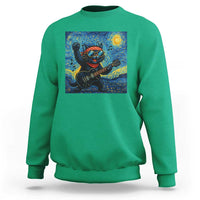 Funny Rock And Roll Sweatshirt Cat Playing Guitar Starry Night Music Lover - Wonder Print Shop