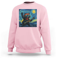Funny Rock And Roll Sweatshirt Cat Playing Guitar Starry Night Music Lover - Wonder Print Shop