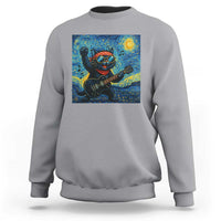 Funny Rock And Roll Sweatshirt Cat Playing Guitar Starry Night Music Lover - Wonder Print Shop