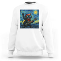 Funny Rock And Roll Sweatshirt Cat Playing Guitar Starry Night Music Lover - Wonder Print Shop