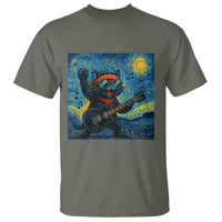 Funny Rock And Roll T Shirt Cat Playing Guitar Starry Night Music Lover - Wonder Print Shop