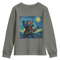 Funny Rock And Roll Youth Sweatshirt Cat Playing Guitar Starry Night Music Lover - Wonder Print Shop