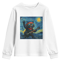 Funny Rock And Roll Youth Sweatshirt Cat Playing Guitar Starry Night Music Lover - Wonder Print Shop