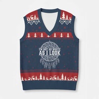 Im Not As White As I Look V-Neck Knit Sweater Vest Native Inspired Dreamcatcher