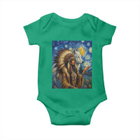 Native American Woman And White Wolf Baby Onesie Starry Night Inspired Art