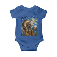 Native American Woman And White Wolf Baby Onesie Starry Night Inspired Art