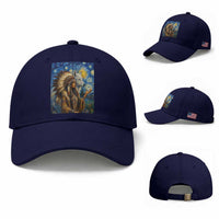 Native American Woman And White Wolf Baseball Cap Starry Night Inspired Art
