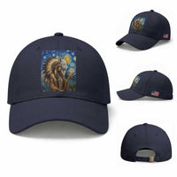 Native American Woman And White Wolf Baseball Cap Starry Night Inspired Art