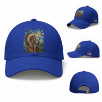 Native American Woman And White Wolf Baseball Cap Starry Night Inspired Art