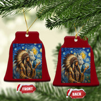Native American Woman And White Wolf Ceramic Ornament Starry Night Inspired Art