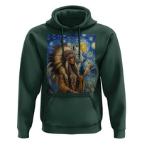Native American Woman And White Wolf Hoodie Starry Night Inspired Art