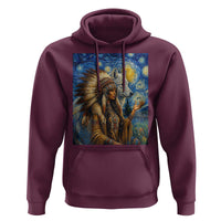 Native American Woman And White Wolf Hoodie Starry Night Inspired Art