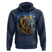 Native American Woman And White Wolf Hoodie Starry Night Inspired Art
