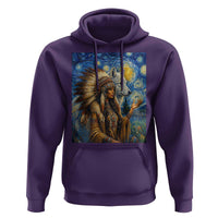 Native American Woman And White Wolf Hoodie Starry Night Inspired Art