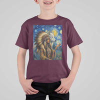 Native American Woman And White Wolf T Shirt For Kid Starry Night Inspired Art