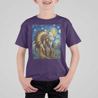 Native American Woman And White Wolf T Shirt For Kid Starry Night Inspired Art