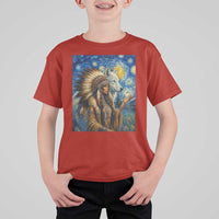 Native American Woman And White Wolf T Shirt For Kid Starry Night Inspired Art