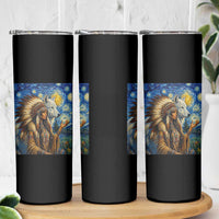 Native American Woman And White Wolf Skinny Tumbler Starry Night Inspired Art