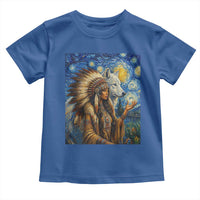 Native American Woman And White Wolf Toddler T Shirt Starry Night Inspired Art