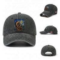 Native American Woman And White Wolf Washed Cotton Baseball Cap Starry Night Inspired Art