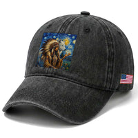 Native American Woman And White Wolf Washed Cotton Baseball Cap Starry Night Inspired Art