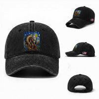 Native American Woman And White Wolf Washed Cotton Baseball Cap Starry Night Inspired Art