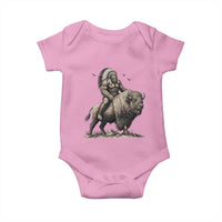 Funny Bigfoot Buffalo Rider Baby Onesie Native Inspired Heritage Graphic