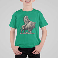 Funny Bigfoot Buffalo Rider T Shirt For Kid Native Inspired Heritage Graphic