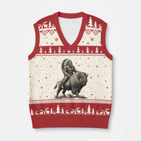 Funny Bigfoot Buffalo Rider V-Neck Knit Sweater Vest Native Inspired Heritage Graphic