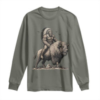 Funny Bigfoot Buffalo Rider Long Sleeve Shirt Native Inspired Heritage Graphic