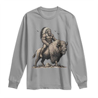 Funny Bigfoot Buffalo Rider Long Sleeve Shirt Native Inspired Heritage Graphic