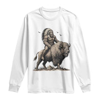 Funny Bigfoot Buffalo Rider Long Sleeve Shirt Native Inspired Heritage Graphic