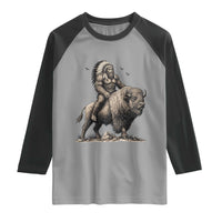Funny Bigfoot Buffalo Rider Raglan Shirt Native Inspired Heritage Graphic