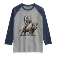 Funny Bigfoot Buffalo Rider Raglan Shirt Native Inspired Heritage Graphic