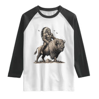 Funny Bigfoot Buffalo Rider Raglan Shirt Native Inspired Heritage Graphic