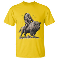 Funny Bigfoot Buffalo Rider T Shirt Native Inspired Heritage Graphic