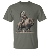 Funny Bigfoot Buffalo Rider T Shirt Native Inspired Heritage Graphic