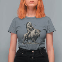 Funny Bigfoot Buffalo Rider T Shirt For Women Native Inspired Heritage Graphic