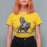 Funny Bigfoot Buffalo Rider T Shirt For Women Native Inspired Heritage Graphic