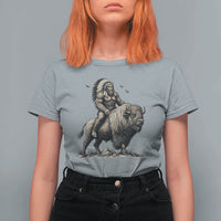 Funny Bigfoot Buffalo Rider T Shirt For Women Native Inspired Heritage Graphic