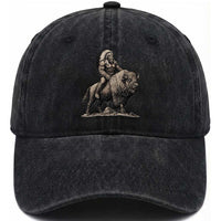 Funny Bigfoot Buffalo Rider Washed Cotton Baseball Cap Native Inspired Heritage Graphic