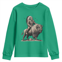 Funny Bigfoot Buffalo Rider Youth Sweatshirt Native Inspired Heritage Graphic